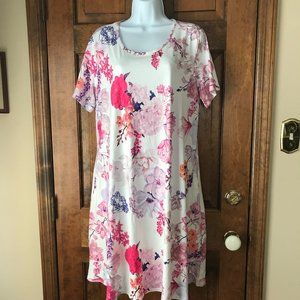 New in Bag Ivory w/Pink, Blue & Purple Flowers Scoop Neck Dress X-Large